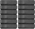 White Classic Luxury Cotton Washcloths 13x13 Inch - 650 GSM Turkish Cotton | Hotel, Spa, Bathroom Face Towel | 12 Pack, Dark Gray