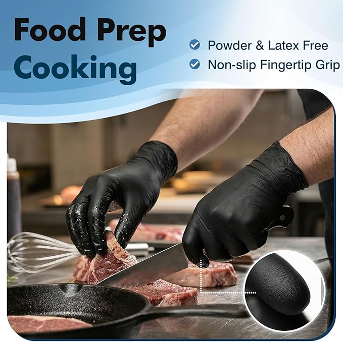 Fixwal Gloves for Cooking Food Prep, Black Disposable Nitrile Gloves, 4 Mil, 120 Count, Cleaning Service Gloves, Latex Free, Powder Free