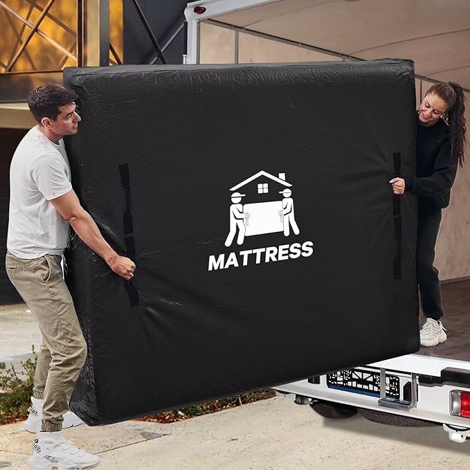 Mattress Bags for Moving, BETU Mattress Protector Waterproof Mattress Cover Queen Size Storage Bags with 8 Heavy-Duty Handles and Zipper for Bed Extra Thick Large Reusable (82"x62"x15" Black)