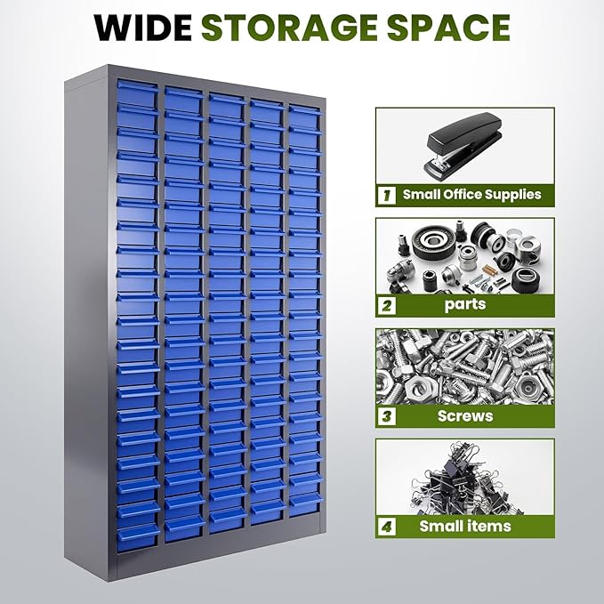 100-Drawer Grey Parts Cabinet, ABS Material Nuts Bolts Screw Nail Bins Tool Storage Cabinet Screw Drawer Organizer, Heavy-Duty Industrial Parts Cabinet for Workshop, Office, Hardware (100 Drawers)