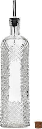 Large Clear Decorative Glass Bottle with Spout and Cork, 32oz, 1 Bottle - Design: Kristal (3in X 11.9in)