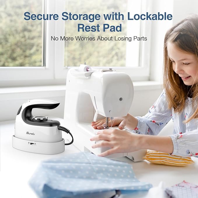 Sundu Mini Travel Iron with Steam,1000W Portable Non-Stick Soleplate Steam Small Iron for Quilting & Sewing,300 Microsteam Holes,90ml Water Tank,Lockable Safety Base,Digital Temperature Control