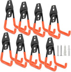 8 Pack Heavy Duty Garage Hooks Storage Organizer Wall Mount Power and Garden Tool Hangers, for Hanging Ladders, Ropes, Hose, Bulk Items