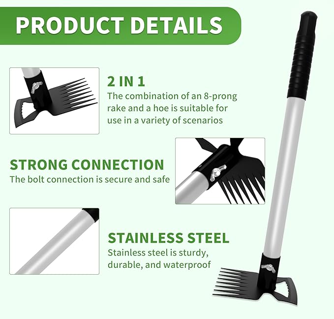 Weeding Puller Tool 8 Tooth, Manual Weed Rake Weeder Remover Tool Gardening, Dandelion Gardenia Uprooting Tool for Yard, Lawn, Patio and Garden