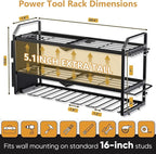 Power Tool Organizer with Charging Station: 7 Cordless Drills Holder Wall Mount Power Tool Shelf Storage Systems with 4 Outlet Power Strip, Electric Tool Storage Rack for Garage Organization/Workshop