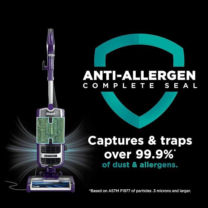 Shark Lift-Away Upright Vacuum with Powerfins, Self-Cleaning Brushroll, Anti-Allergen Complete Seal Technology, No Hair Wrap, LED Headlights, and Advanced Swivel Steering, Eggplant, ZD201