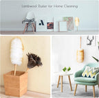 Lambswool Duster 14'' Length Solid Wooden Handle Leather Hang Strap for Cleaning Ceiling Fans Window Blinds Computer Furniture Figurines TV Natural Feather Duster,Yellow+White