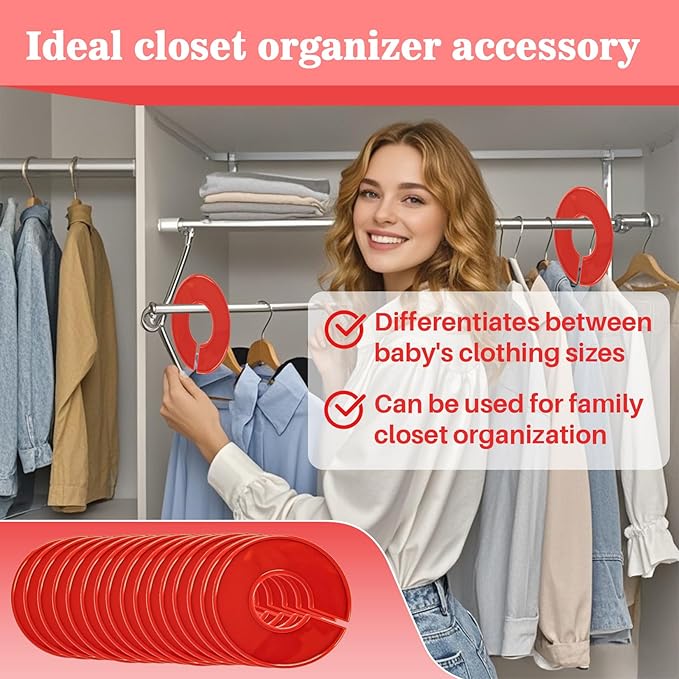 Sukh Baby Closet Dividers 30pcs - Plastic Clothes Organizer Shelf Tags Labels for Clothing Rack Wardrobe Store Warehouse Nursery Must Haves Boutique Supplies Sturdy Durable Flexible No Burrs (Red)