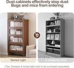 Solid Wood Bookcase 4-tire with Tempered Glass Flip-Up Doors,60Hx32Dx13.7W Bookshelves Finish Cube Storage Organizer,Bookshelf Versatile Pantry Cabinet for Living Room Home Office