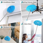 DRQ Ceiling Fan Cleaner Duster, 2 Pack Reusable Microfiber Duster with Extension Pole, 13 to 50 Inch Fan Blade Cleaner, Removable Dusters for Cleaning Walls Bookshelves Door Window Top (Blue Pink)