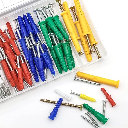 Drywall Anchors and Screws Kit 220Pcs, 110 Plastic Anchors, 110 Wall Screws, Includes 6 Different Size Wall Anchors and Screws for Drywall