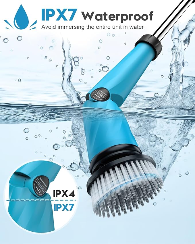 Updated 1500 RPM Battery Electric Spin Scrubber with Handle, 8 Replaceable Shower Scrubber & 2 Battery Powered Cleaning Brush with Display 3 Speed & Adjustable Handle Cordless Power Scrubber for Clean