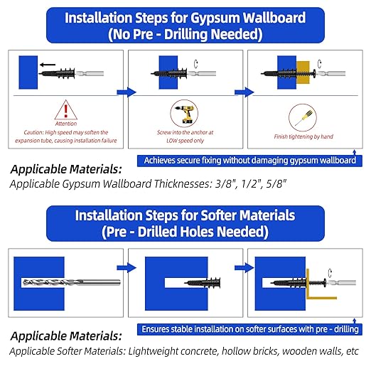 80PCS Self-Drilling #8 Drywall Anchors & Screws Set - Heavy-Duty Nylon+Glass Fiber, 80 LBS Load Capacity, Pre-Drill-Free, for Hanging Shelves/TV/Pictures - 40 Anchors + 40 Screws with Storage Case