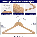 Amber Home 30 Pack Wooden Coat Hangers, Natural Wood Suit Hangers with Non-Slip Pant Bar, Clothes Hangers for Closet Organization, Shirts, Jackets, Dresses, and Pants (Natural, 30)