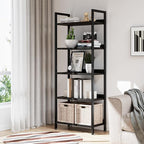 NUMENN Bookshelf, 5 Tier Bookshelves, Home Office Bookcase Shelf Storage Organizer, Free Standing Storage Shelving Unit for Bedroom, Living Room and Home Office, Carbon Fibre