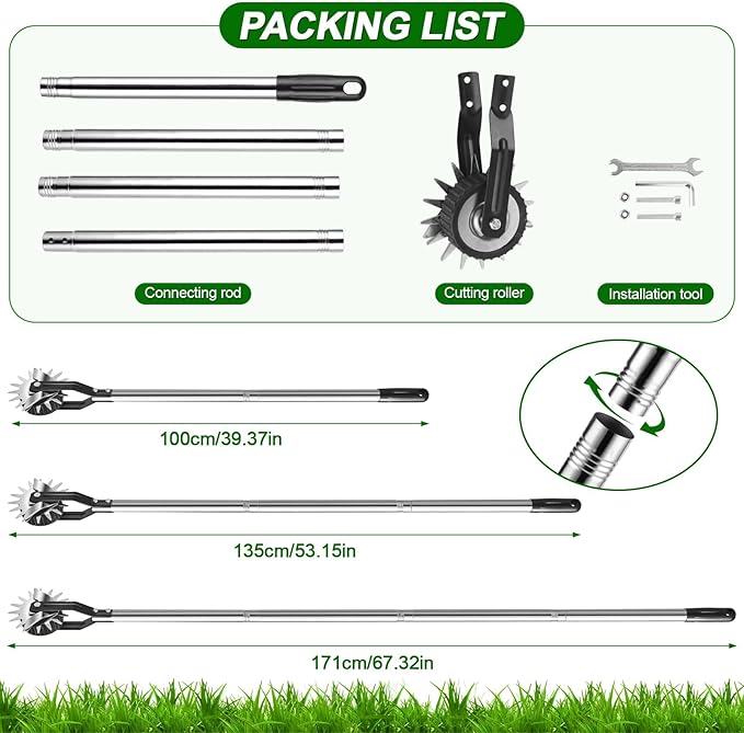 Wheel Rotary Edger Lawn Tool, Sidewalk 66.7Inch Manual Lawn Edger, Grass Edge Trimmer, Adjustable Stainless Steel Handle with Cushion Grip，Soil, Garden and Yard Tool