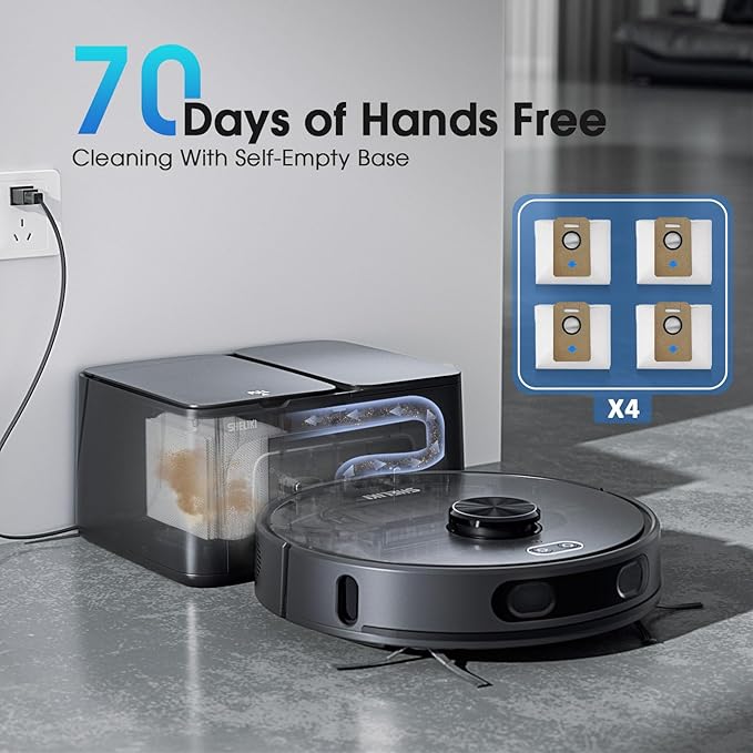 Robot Vacuum and Mop, 3-in-1 Robotic Vacuum Cleaner with 70-Day Self-Emptying Base, 360° LiDAR Navigation, Smart Mapping & Auto-Return, 6000Pa Strong Suction for Pet Hair, Carpets & Hard Floors