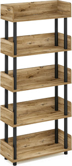 Furinno TURN-N-TUBE 4-Tier Display Shelf, Storage Shelves, Book Shelf, Open Shelves with Rounded Corner Top Edges, for Organization and Storage, Living Room, Home Office, Flagstaff Oak