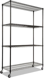 Alera ALE Complete Wire Shelving Unit w/Caster, Four-Shelf, 48 x 18 x 72, Black