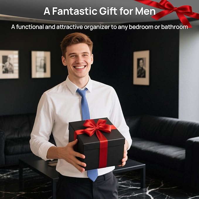 Vtopmart Black Stackable Storage Drawers,4.4‘’ Tall Cologne Organizer for Men,Plastic Containers for Vanity, Dresser,Office Desk,Bathroom Countertop Organization,Ideal for Room Decor,Gifts for Men