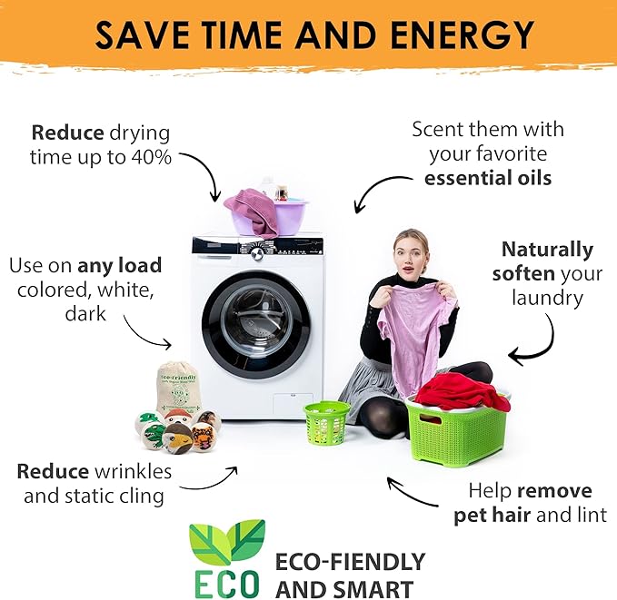 Wool Dryer Balls - Dry 1,000 Loads - 6 Pack Eco - Friendly Zero Waste - Organic Handmade in Nepal - Fair Trade by Woolygon