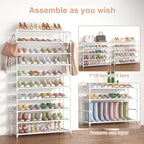 LANTEFUL 10 Tiers Shoe Rack 50 Pairs Large Capacity Tall Shoe Organizer Sturdy Shoe Storage with Two Hooks Space Saving Metal Wide Shoe Rack for Closet, Entryway, Bedroom, White