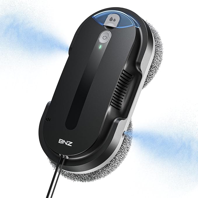 BNZ Smart Window Cleaning Robot, Twin Turbo & Dual Auto-Spray Window Cleaner with Multiple Safety System, AI Path Planning, Frameless Edge Detection, K1, Matt Black