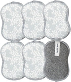 Sponge Set in Laurel Grey, 6 Pack Super Absorbent Washable Reusable Cleaning Sponges Made from Recycled Materials, Durable Eco Friendly Kitchen Sponges