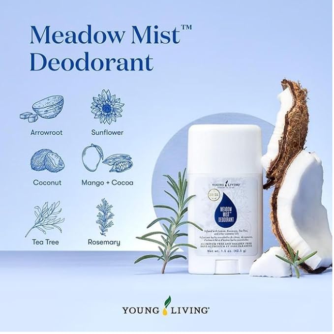 Young Living AromaGuard Meadow Mist Deodorant - 1.5 oz - Infused with Essential Oils for Odor Protection - Scented with Lemon, Lavender, Geranium, Rosemary & Tea Tree