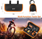 Bicycle Repair Bag With Tire Pump, Portable Tool Kit for Camping Travel - Bike Glueless Patches, Maintenance Essentials All in One Safety Kit