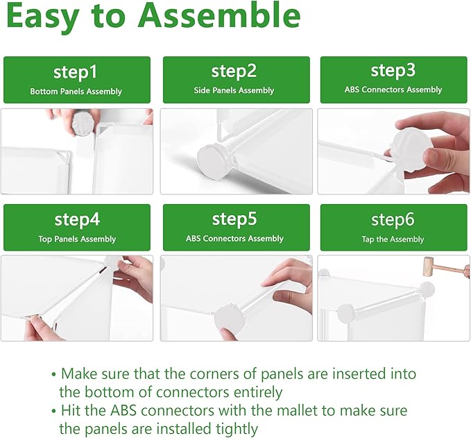 C&AHOME 6-Cube Storage Organizer, Stackable Storage Cubes Shelves, Portable Bookshelf, Plastic Clothing Storage Closet Organizer, DIY Modular Shelving Units for Wardrobe, Home, Milky