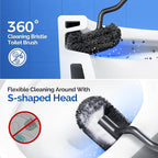 Hamitor Toilet Brush and Holder Set: 304 Stainless Steel Rustproof Toilet Scrubber with Under Rim Deep Cleaning Curved Bristle - Bathroom Cleaner Brush for Renters Homeowners Family Silver 2 Pack