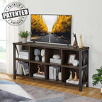 FATORRI 8 Cube Storage Organizer Bookshelf, Rustic Wood Cubby Bookcase, Industrial Horizontal Long Shelf for Living Room (Walnut Brown, 62 Inch)