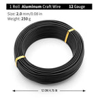 Black-2.0-Anodized Aluminum Bonsai Training Wire 250g Large Roll,Many Size to Choose,KSVZS Bendable Metal Wire for Crafts,Sculpting,Armature and Daily Use,Necessities for Family
