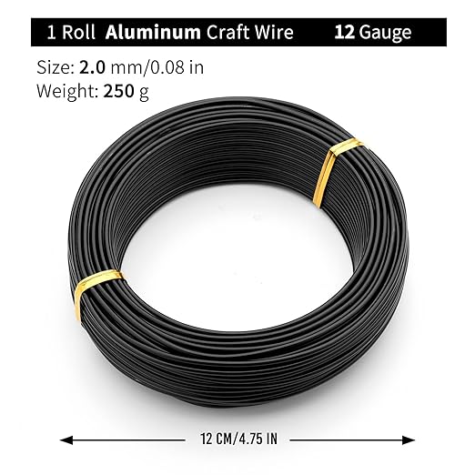 Black-2.0-Anodized Aluminum Bonsai Training Wire 250g Large Roll,Many Size to Choose,KSVZS Bendable Metal Wire for Crafts,Sculpting,Armature and Daily Use,Necessities for Family