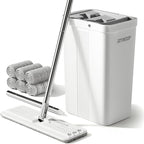 JOYMOOP Mop and Bucket Set with Wringer, Flat Mops for Floor Cleaning, Wall Mop Cleaner with Long Handle, Hardwood Floor Mop with 6 Microfiber Pads