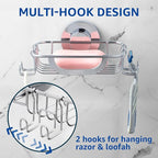 Soap Dish Soap Bar Holder Suction Cup with 4 Hooks, Stainless Steel Soap Saver Tray for Shower Wall, Bathroom, Kitchen, Rustproof No Drilling Bar Soap Holder, Silver