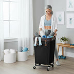 StorageWorks 160L Laundry Basket with Wheels, Large Rolling Hampers for Clothing Organizer, Dirty Clothes Basket for Hotel, Home, Closet, Dorm, Black