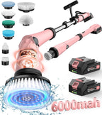 Pink Electric Spin Scrubber High Power 1200rpm, 6000 mAh Electric Scrubber for Cleaning Bathroom, Cordless Shower Scrubber Clean Brush, Floor Scrubber W/8 Brushes Tub Tile House Deep Cleaning