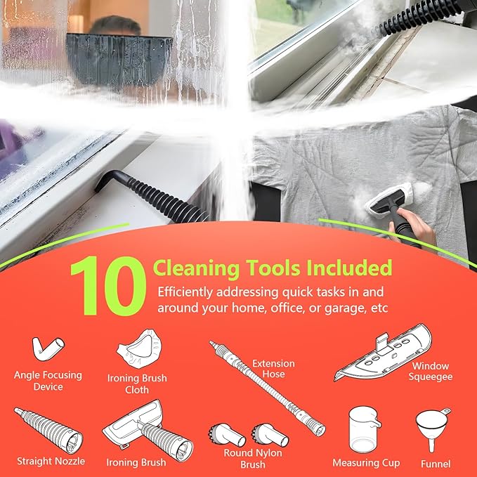 VeRosky Handheld Steam Cleaner, Pressurized Multi-Surface Steam Cleaner for Home Use with 10pcs Tools and Safety Lock to Remove Grime, Grease, Steamer for Cleaning Floor, Upholstery, Grout and Car