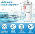 Automatic Foaming Soap Dispenser Touchless, USB Rechargeable Smart Hand Soap Dispenser, 6-Level Adjustable, 12.8oz/380mL Wall Mounted for Bathroom Kitchen Dish Soap
