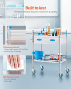 VEVOR Stainless Steel Utility Cart, 2 Layers with Two Lockable Wheels, Ideal for Laboratory, Hospital, Dental Use
