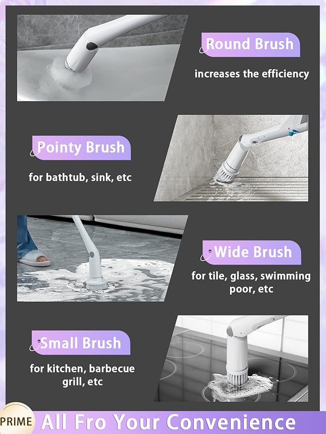 Tilswall Cordless Electric Spin Scrubber - Powered Shower & Tile Cleaning Brush with Detachable Handle, 2-Speed Modes & Extra Battery, for Bathroom Tub/Glass/Car Windows
