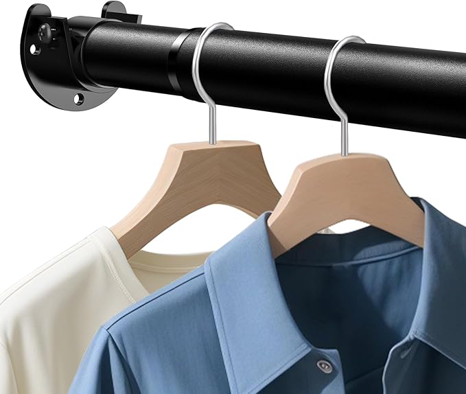 Closet Rod 17-28 IN, Heavy Duty Closet Rods for Hanging Clothes, Adjustable Closet Rods for Wardrobes Storage Laundry RV Bathroom, Easy Install, Black