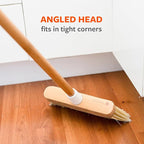 Full Circle Clean Sweep - Bamboo Broom - Angled for Precision in Tight Spaces, with Stiff Flagged Bristles for Indoor & Outdoor Cleaning - Ideal for Pet Hair, Kitchen, Hardwood, and Garage, White