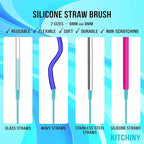 12.5” Silicone Bottle Brush & Straw Cleaner Brush Set | Water Bottle Cleaner for Hydro Flasks, Tumblers, Glassware, Vases and Narrow Neck Containers