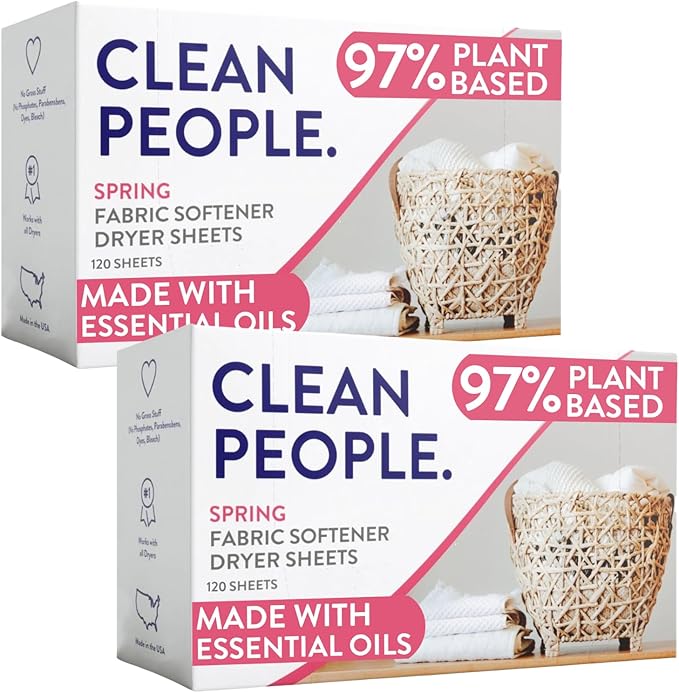 The Clean People Fabric Softener Sheets - Dryer Sheets - Softens & Removes Static Cling - Vegan Laundry Softener, Essential Oils - Spring 240 Pack