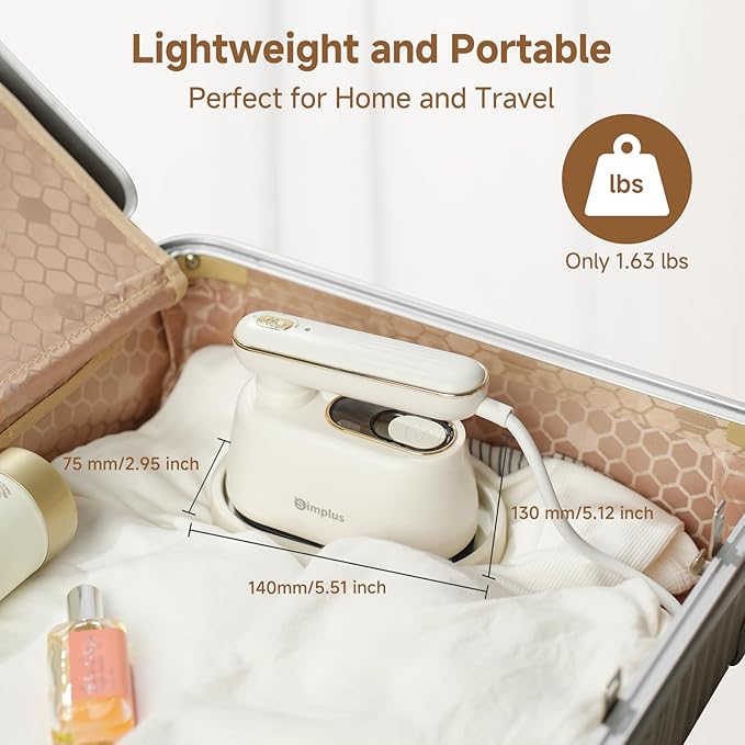 SIMPLUS Garment Steamer for Clothes, 2-in-1 Portable Handheld Wrinkle Remover & Powerful Steam Iron, 1000W Fast Heat-Up, Compact Travel-Friendly Design, 120ml Water Tank, Rotating Handle