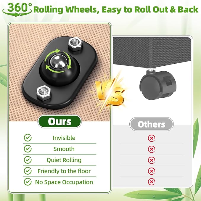 Livole 2 Pack Bamboo Under Bed Storage with Wheels, 6 inches Underbed Storage Containers, 56L XXL Rolling Under Bed Storage Bins with Clear Lid & Label for Clothes, Blankets, Sweater, Shoes