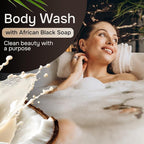 Natural Wunderz African Black Soap Body Wash, 12 oz – Sulfate‑Free, Vegan Cleanser with Shea Butter – Soothing, Detoxifying Shower Gel for Men & Women